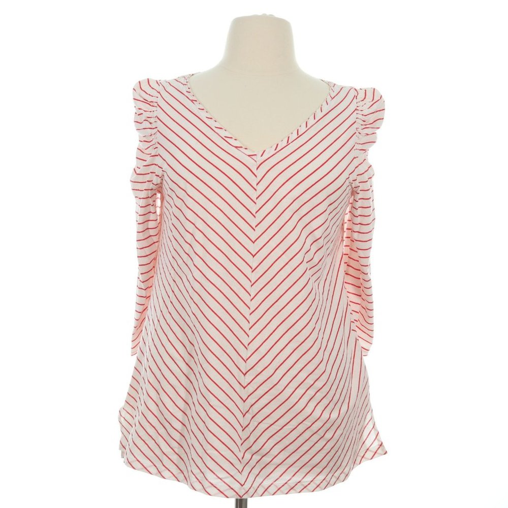 Suzanne Betro Women's Red Striped V-Neck Tunic Top